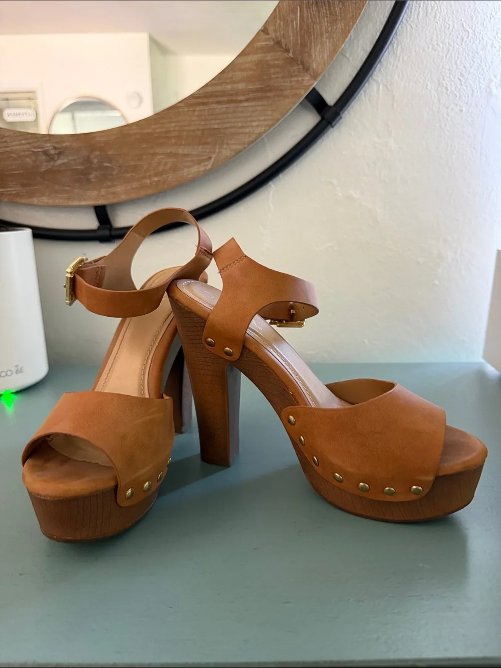 Women’s Tan Platform Sandals with Ankle Strap